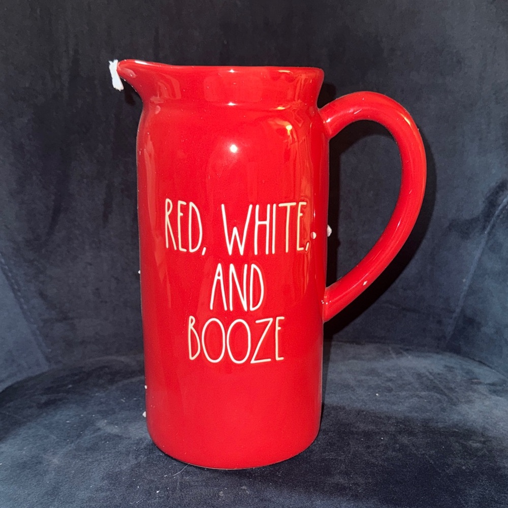 NIB - Rae Dunn Red Pitcher - Red, White, and Booze